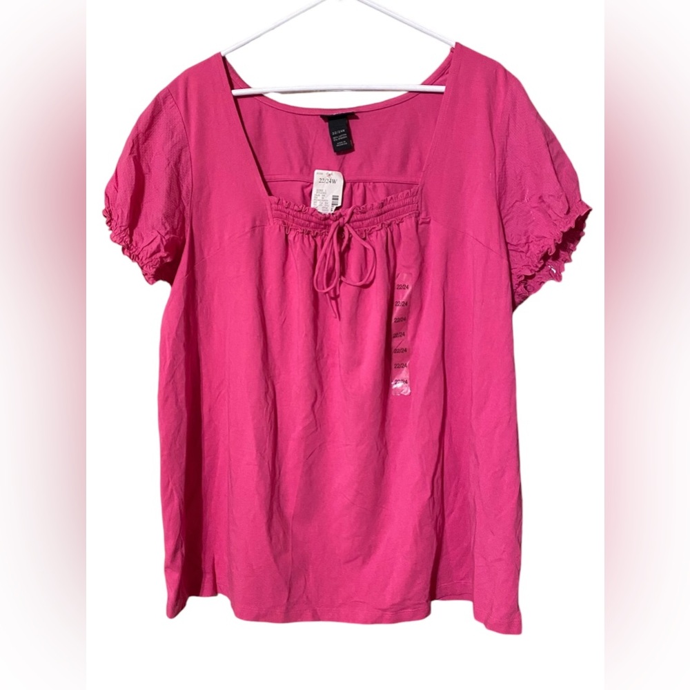 Lane Bryant Peasant Top Women’s 22/24 Pink Peasant Squared Neck Stretch BoHo